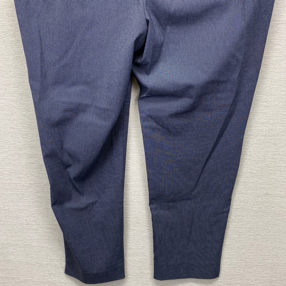 Chico's Pull On Tapered Pants Women 3R 16R Navy Blue Micro Check Stretch Career - Picture 13 of 14